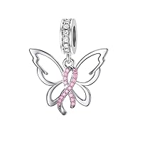 Dragonfly/Butterfly Pink Ribbon Charm Bead for Bracelet Sterling Silver Women's Charm Bead Bracelets with Cubic Zirconia Christmas Gifts for Women Girls