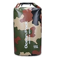 Foldable Dry Sack Waterproof Backpack Humidity Resistant Bag for Outdoor Camping Hiking Boating, Kayaking, Snowboarding, Skiing, Surfing, Rafting, Fishing and Indoor Storage (Camouflage, 15-Liter)