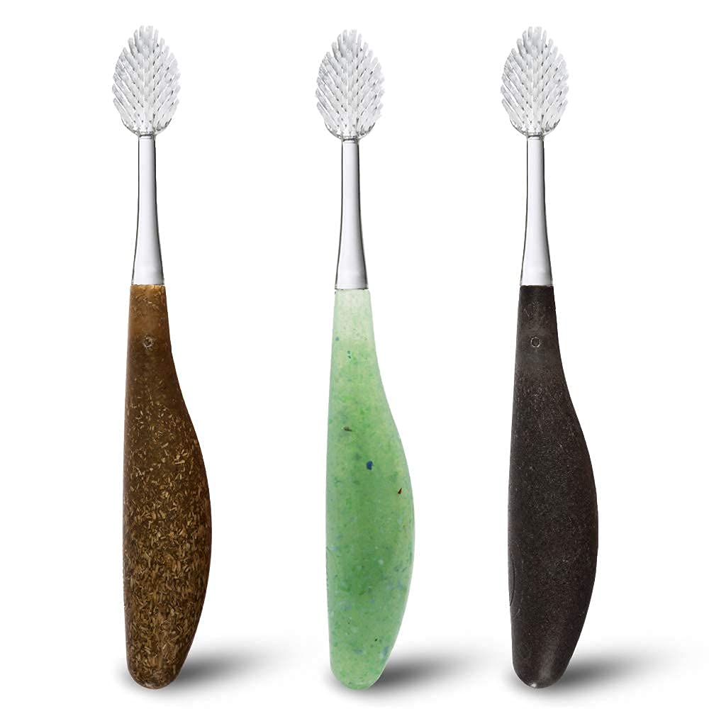 RADIUS Toothbrush Source Floss Brush BPA Free & ADA Accepted Improve Gum Health & Reduce Gum Issues - Soft - Hemp/Soda Pop Ecogrind/Coconut - Pack of 3