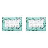 Pura Baby Wipes 3 x 60 per pack (180 Wipes) 100% Plastic-Free & Plant Based Wipes, 99% Water, Suitable for Sensitive & Eczema-prone Skin, Fragrance Free & Hypoallergenic, EWG, Cruelty Free (Pack of 2)