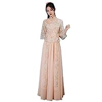 Elegant Chinese Style Cheongsam,Stand Collar Buckle,3/4 Sleeve Party Vintage Slim Maxi Dress,Ladies' Clothes