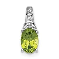 925 Sterling Silver Polished Prong set Open back Diamond and Peridot Oval Pendant Necklace Measures 13x5mm Wide Jewelry for Women