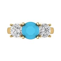 Clara Pucci 3.35 Brilliant Round Cut Solitaire 3 stone Simulated Turquoise Statement Anniversary Promise Engagement ring 18K Yellow Gold