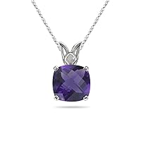 2.50-2.75 Cts of 9 mm AAA Cushion Amethyst Scroll Solitaire Pendant in 14K White Gold