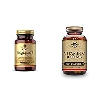 Solgar Vitamin C 1000 mg, 100 Vegetable Capsules - Antioxidant & Immune Support - Overall Health Zinc Picolinate 22 mg, 100 Tablets - Promotes Healthy Skin