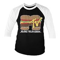 MTV Officially Licensed Hamburger Baseball 3/4 Sleeve T-Shirt (White-Black)