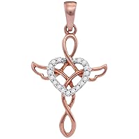 The Diamond Deal 10kt Rose Gold Womens Round Diamond Heart Cross Religious Pendant 1/20 Cttw