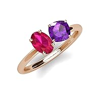 Oval Ruby & Cushion Amethyst 2 1/3 ctw 2 Stone Duo Engagement Ring 10K Gold
