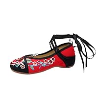 Embroidered Cross Tied Shoes for Women Autumn Ankle Strap Dress Pumps Women's Shoes Casual Loafers Red 8.5