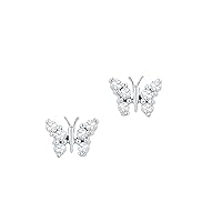 10K White Gold Diamond Beautiful Butterfly Stud Earrings 1/5 Ctw.