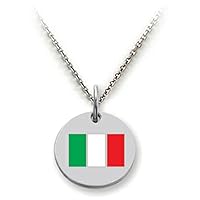 Sterling Silver Italy Flag Disc Pendant Necklace Chain Included