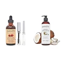 PURA D'OR Organic Castor Oil Serum for Lashes, Brows & Skin with Fractionated Coconut Carrier Oil - 100% Pure Cold Pressed Hexane Free Moisturizer