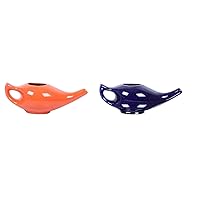 WHOLELIFEOBJECTS Leak Proof Durable Porcelain Ceramic Neti Pot Hold Orange 300 ML And Blue 230 ML Water Comfortable Grip Microwave and Dishwasher Safe eco Friendly Natural Treatment for Sinus