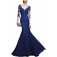 Mermaid/Trumpet Elegant Evening Dress V Neck Half Sleeve Floor Length Wedding Guest Dress with Appliques 2024