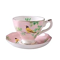 Simple Porcelain Coffee Cup and Saucer Set, 7.43oz/220ml European Style Hand Painted Novelty Mug Cappuccino Mugs with Handle Drinking Tumblers Couple Breakfast Cup Smoothie Cups Water Decorate