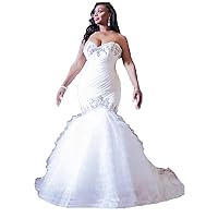Sweetheart Beaded Ruffles Bridal Ball Gowns Strapless Long Mermaid Wedding Dresses for Bride 2022 Plus Size