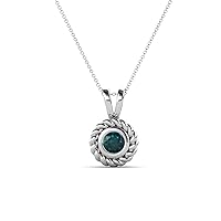 Round London Blue Topaz 1/4 ct Womens Rope Edge Bezel Set Solitaire Pendant Necklace 16 Inches 925 Sterling Silver Chain
