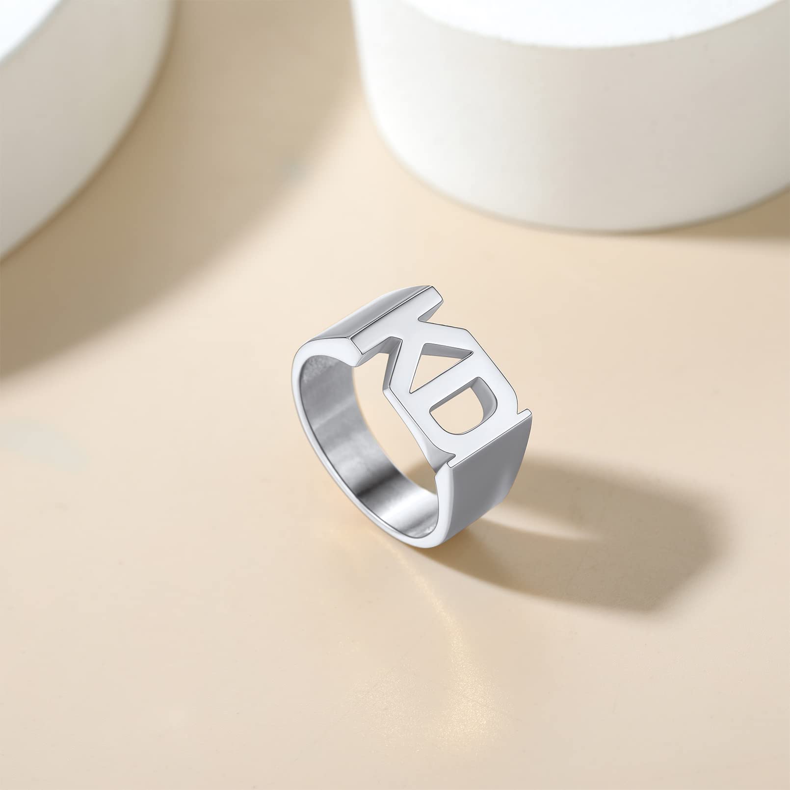 Custom4U Personalized Name Ring Unisex Custom Block Letter/Name/Initial/Year/Word Rings,Stainless Steel/Gold/Black Customzied Nameplate Ring for Women Men (Gift Box)