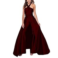 VeraQueen Women's Halter Sleeveless Prom Dresses Jumpsuit Satin Backless Sweep Train Pants Suits Evening Gowns