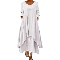 Womens Bohemian Floral Printed Dress Long Sleeve Irregular Hem Maxi Dress Plus Size Boho Flowy Linen Summer Dress