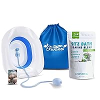 Sitz Bath Kit 4 in 1 Bundle of Expandable Toilet Seat with All Natural Soaking Blend - Massage Hand Flusher and Storage Bag ; Postpartum Care and Hemorrhoid Treatment