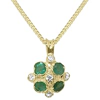 10k Yellow Gold Natural Diamond & Emerald Womens Vintage Pendant & Chain - Choice of Chain lengths