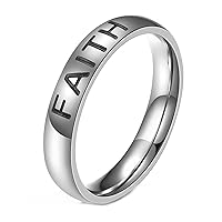 Promise Rings for Teen Boys/Girls, Stainless Steel 4MM Faith Hope Love Wedding Ring for Mens Womens Silver