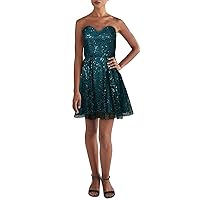 Blondie Nites Womens Green Sequined Lace-up Back Sweetheart Neckline Micro Mini Party Fit + Flare Dress Juniors 7