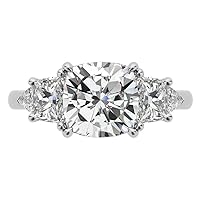 Shree Diamond 4 TCW Cushion Colorless Moissanite Engagement Ring for Women/Her, Wedding Bridal Ring Set Sterling Silver Solid Gold Diamond Solitaire 4-Prong Set Ring