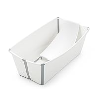 Stokke Flexi Bath Bundle, White - Foldable Baby Bathtub + Newborn Support - Durable & Easy to Store - Convenient to Use at Home or Traveling - Best for Newborns & Babies Up to 48 Months