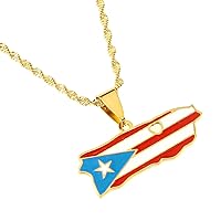 Heart Puerto Rico Map and Color Flag Pendant Necklaces PR Puerto Ricans Jewelry Gifts
