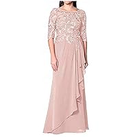 Plus Size Chiffon Mother of The Bride Dress Lace Appliqued Pleated Women Dress for Prom Evening Gowns
