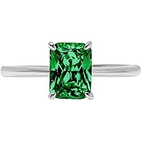 Orchids Diamond || 2.20CT Radiant Cut Simulated Daimond Green Emerald Solitaire Wedding engagement Ring 14K White Gold Finish For Women's & Girl's 925 Sterling Silver