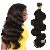 30inch Long Body Wave Nano Ring Human Hair Extension Microlink Brazilian Remy Nano Tip Hair #Black #Brown Color For Black Women 100g 100strands (22inch 100strands, 1(Jet Black))