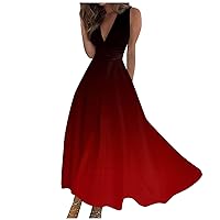Slim Dress,V Neck Party Long Dress for Women Summer Sleeveless Elastic Waist Casual Maxi Sundres 2024
