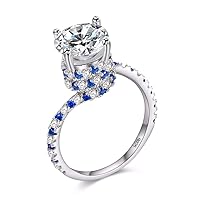 Uloveido Simulated Diamond Soliatire Wedding Promise Ring Blue White Cubic Zirconia Wrap Rings for Women Mother's Gifts Y191