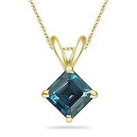 June Birthstone - Lab created Asscher Cut Alexandrite Solitaire Pendant in 14K Yellow Gold Available in 5MM-8MM