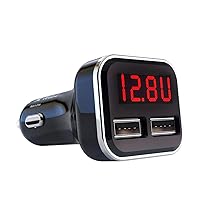 4.8A 24W Dual USB Car Charger Volt Meter Car Battery Monitor with LED Voltage & Amps Display in Red LED, Cigarette Lighter Voltage Meter, Compatible with iPhone 15 Pro Max Samsung Galaxy S24