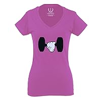 Funny Cool Workout weigths Lift Cartoon Glove Dumbells Dumbell for Women V Neck Fitted T Shirt