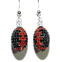 Black & Orange Crystal Football Dangle Earrings (D218)