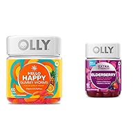 OLLY Hello Happy Gummy Worms Mood Support with Saffron, Vitamin D - 60 Count and Extra Strength Elderberry Gummies Immune Support with 450mg Elderberry - 60 Count