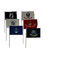 RFCO 12x18 Military 5 Branches Army Navy Marines Air Force Coast Guard and Pow Mia Stick Flag Set 6 12