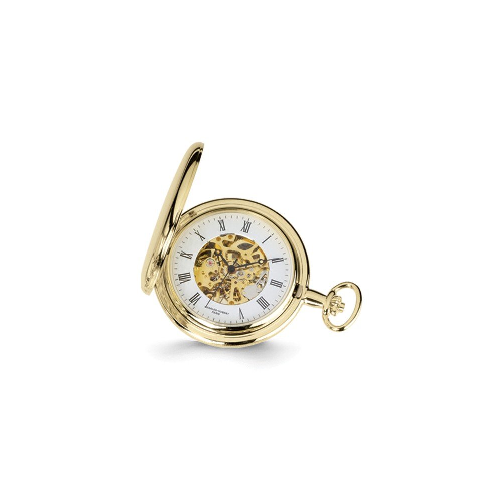 Sonia Jewels Charles Hubert 14k Gold Men's Finish White Dial Pocket Watch 14.5