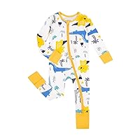 Teach Leanbh Unisex Baby Cotton Pajamas with Mittens and Feet Cuffs 2 Way Zipper Long Sleeve Romper Sleep and Play