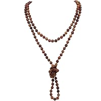 TUOKAY Knotted Brown Fagrant Wood Beads Necklaces for Women 59 inch Long 8mm Knotted Real Wooden Beads Necklace