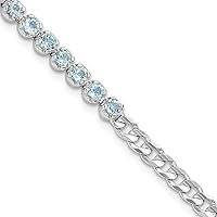 925 Sterling Silver Rhodium Plated 4mm 2.21bt Blue Topaz Curb Chain Bracelet Jewelry Gifts for Women
