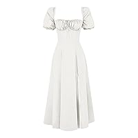 Women's Summer Dresses Evening Bridesmaid Prom Party Dress Elegant Boho Bridal Puff Sleeves Pure White Split Dresses