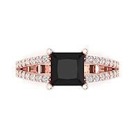 2.42 ct Princess Cut Solitaire accent split shank Natural Black Onyx Engagement Promise Anniversary Bridal Ring 14k Rose Gold