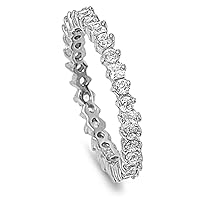 (Silver) Sterling Silver 925 Stackable Eternity Wedding Band Design CZ 3MM Ring Size 4-10 (6)