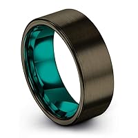 Tungsten Carbide Wedding Band Ring 8mm for Men Women Green Red Blue Purple Black Gunmetal Copper Fuchsia Teal Interior with Flat Cut Brushed Polished